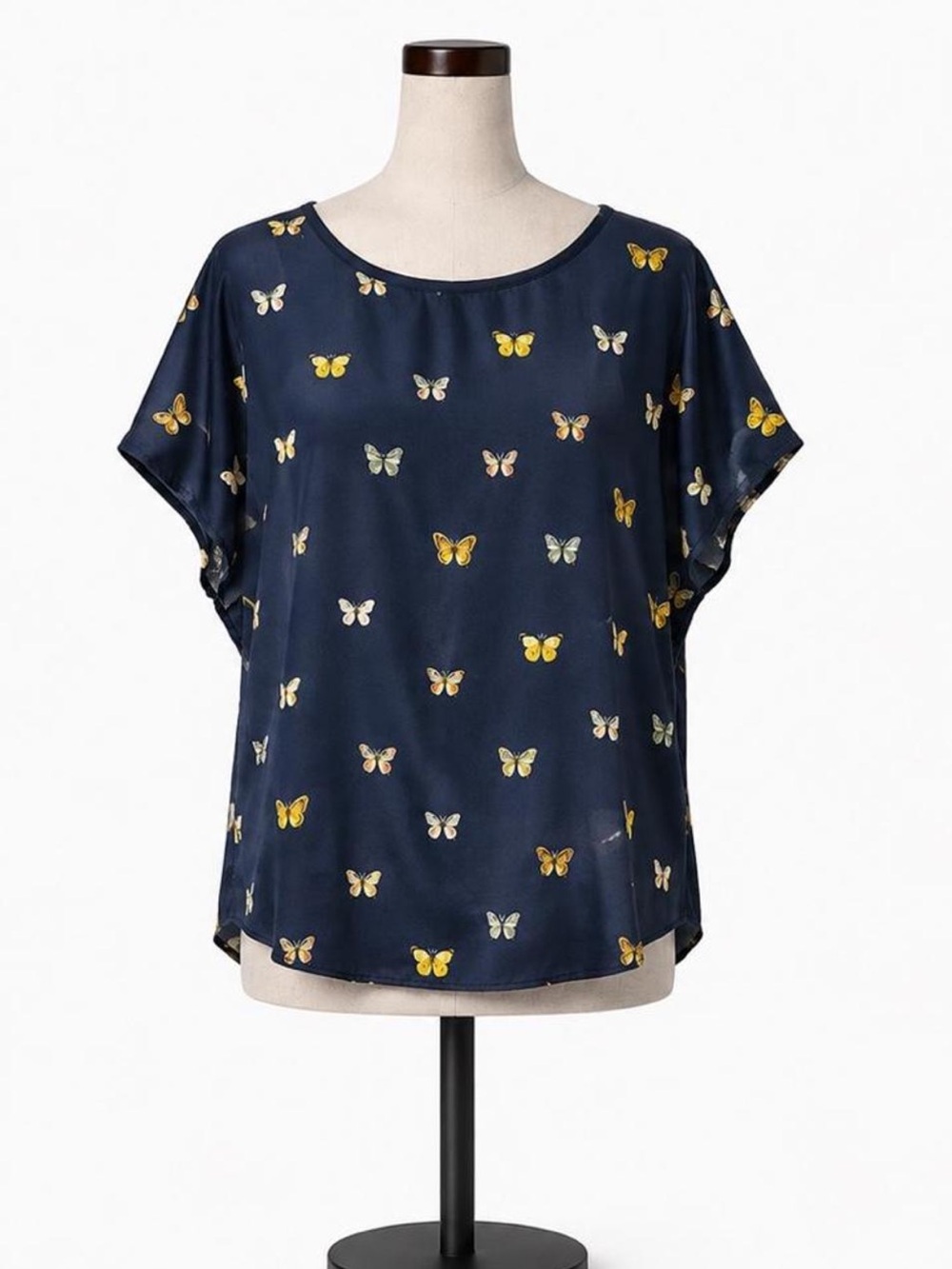 Emery Rose Butterfly Print Blouse Navy Blue Oversized Flowy Top 2XL